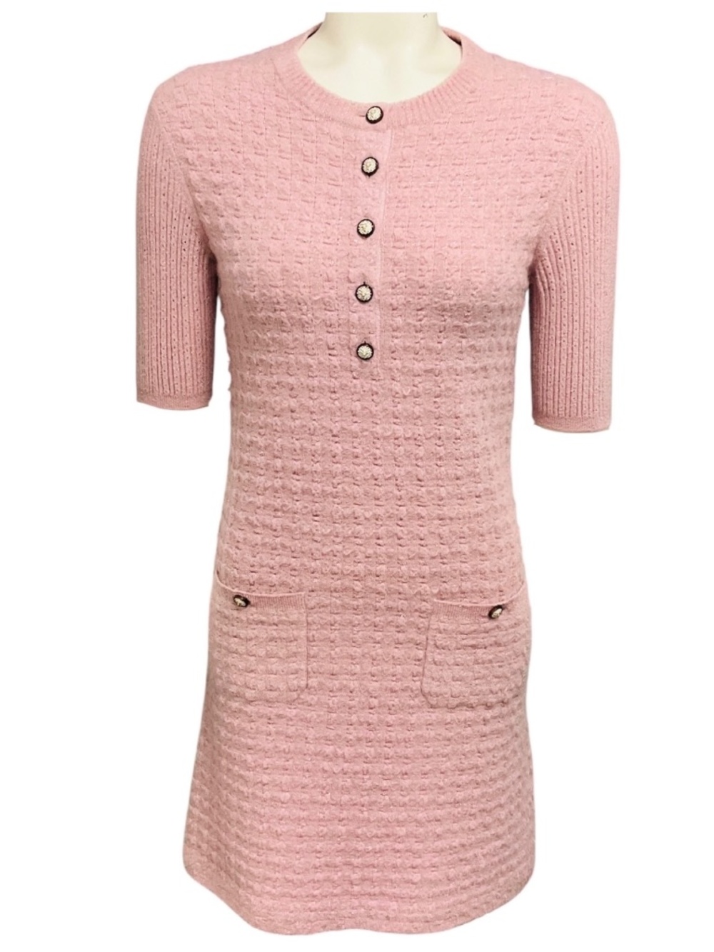 CHANEL 2017 PINK METALLIC SPARKLE KNIT COSMOPOLITE LUREX TWEED DRESS